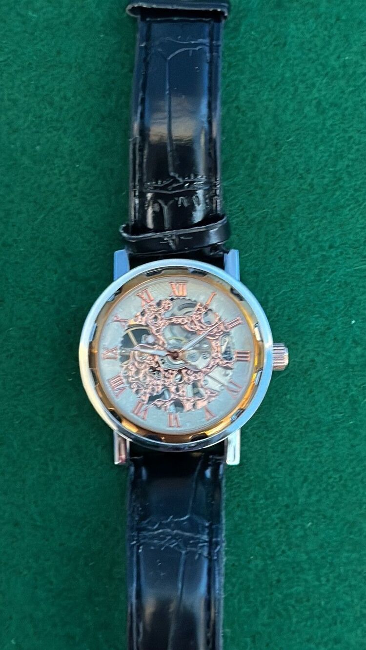 Men's Skeleton Quartz Waterproof Watch Hollow Face Black Leather Band